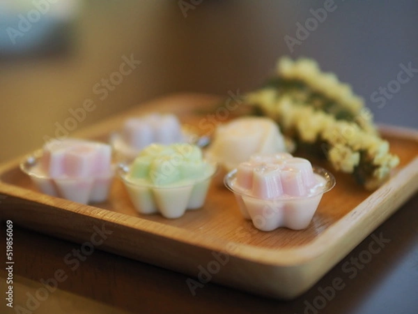 Obraz jelly desserts with a set of tea on the table