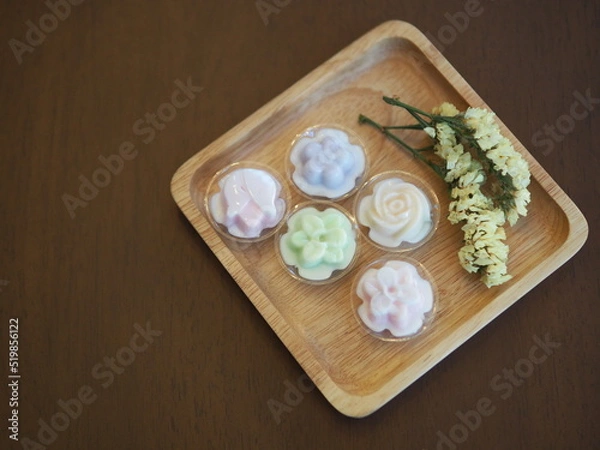 Obraz jelly desserts with a set of tea on the table