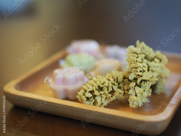 Obraz jelly desserts with a set of tea on the table