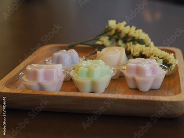 Obraz jelly desserts with a set of tea on the table