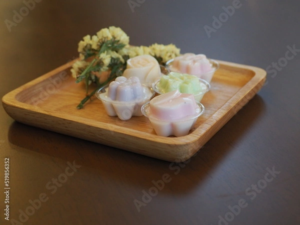 Obraz jelly desserts with a set of tea on the table