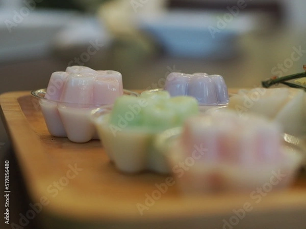 Obraz jelly desserts with a set of tea on the table