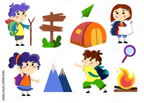 Obraz Camping flat vector illustrations set.