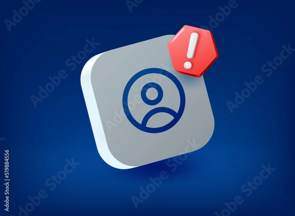 Fototapeta Profile icon with exclamation point pictogram. Vector 3d illustration