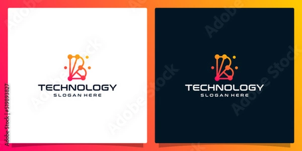 Fototapeta Creative logo initial letter B abstract with technology style and gradient color