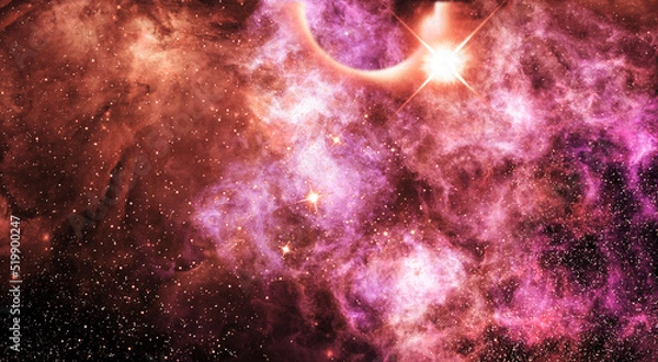 Fototapeta Space background with realistic nebula and shining stars. Abstract scientific background with nebulae and stars in space. Nebula night starry sky in rainbow colors. Multicolor outer space.