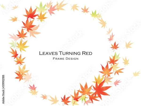 Fototapeta 手描き、水彩、紅葉フレームデザイン