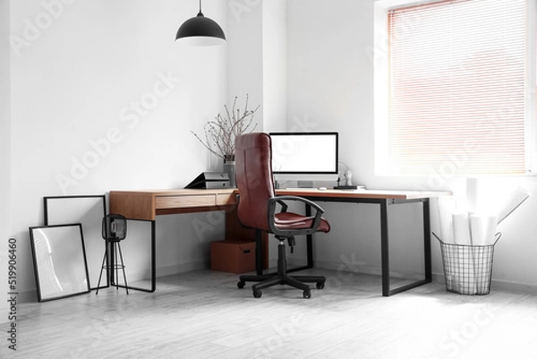 Fototapeta Modern workplace in light office