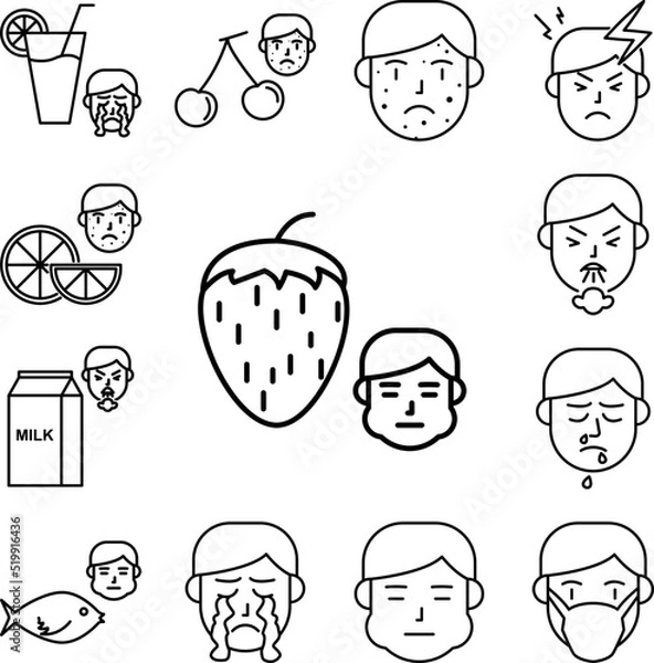 Fototapeta Strawberry, allergic face icon in a collection with other items