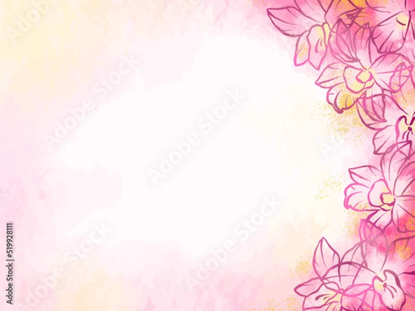 Fototapeta ピンクの花が綺麗な水彩背景イラスト