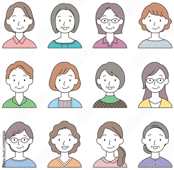 Fototapeta 中年女性　顔　アイコン　セット