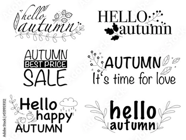 Obraz Set of autumn phrases. autumn best price sale. Vector illustration.Modern calligraphy for banner, poster, card.Isolated on white background.