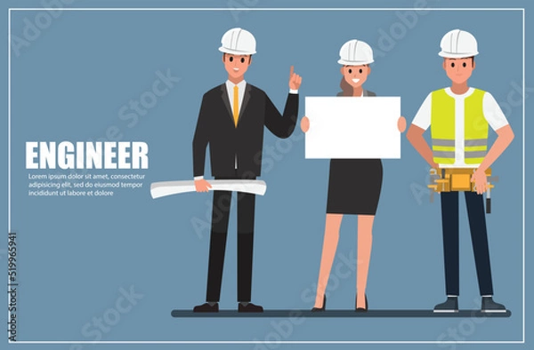 Fototapeta Technician and builders and engineers and mechanics and Construction Worker People teamwork ,Vector illustration cartoon character.