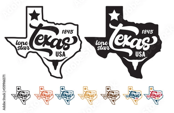 Fototapeta lone star Texas with State of Texas map and establish year 1845  bundle background can beuse for t shirt sourvenier coffee mug website template advertisment product