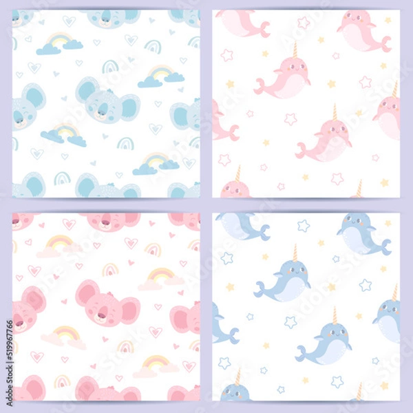 Obraz seamless pattern with funny animals for babies. vector illustration in pastel colors