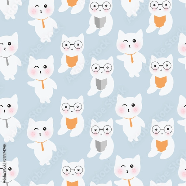 Obraz cute cat back to school seamless pattern