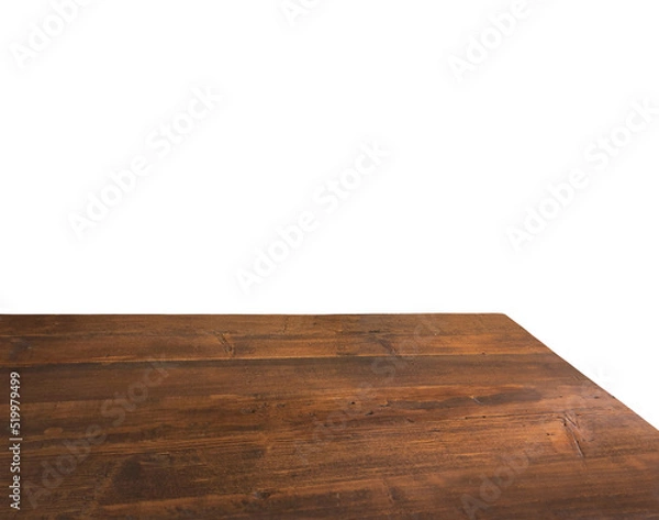 Fototapeta Perspective view of wood or wooden table top corner on isolated background including clipping path	