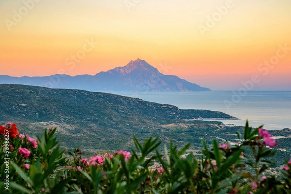 Obraz Beautiful Athos mountain at sunset in Greece