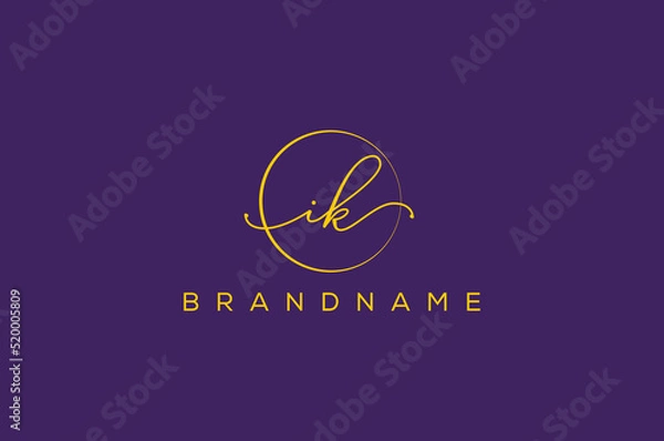 Fototapeta I K IK hand drawn logo of initial signature, fashion, jewelry, photography, boutique, script, wedding, floral and botanical creative vector logo template for any company or business.