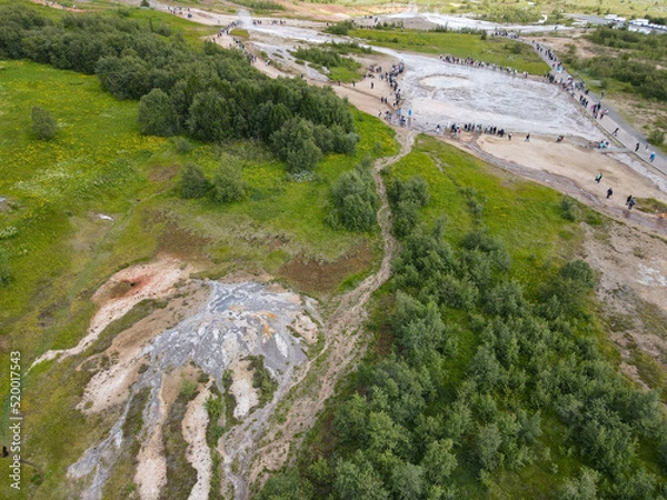 Fototapeta Drone view at the geothermal field of Geysir in Iceland