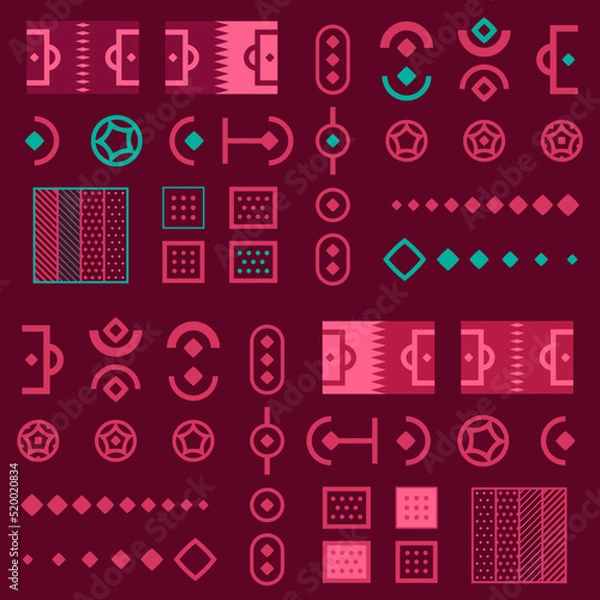 Fototapeta Design Elements for Sports Event Background, Tournament, Cup, Championship, Invitation. Layout design template with geometric shapes. Qatar 2022. Vector