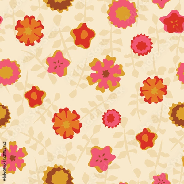 Obraz 70s Retro flowers seamless vector repeat pattern