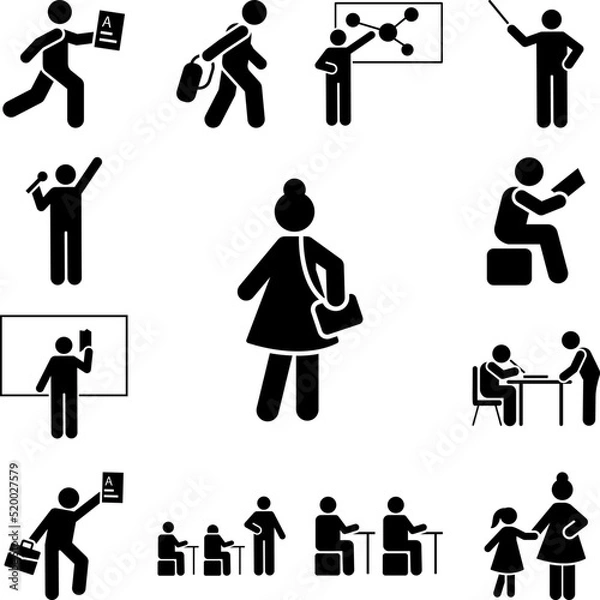 Obraz Teacher walk school pictogram icon in a collection with other items