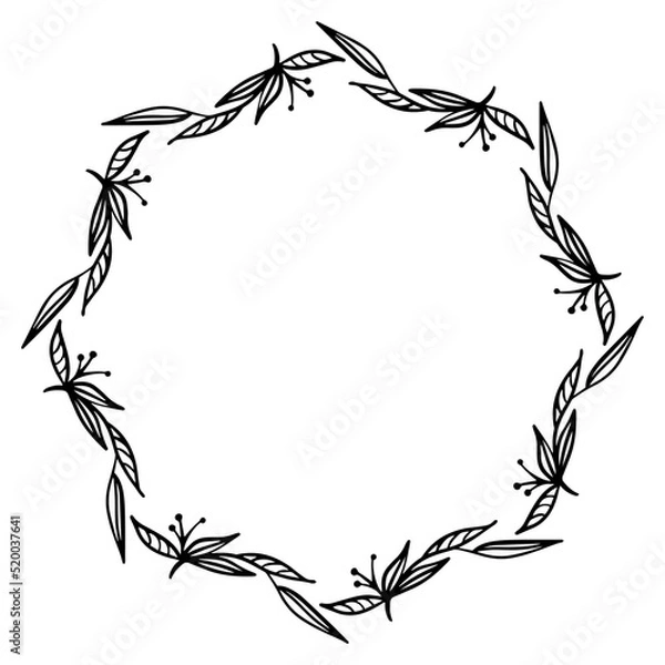 Fototapeta Beautiful black and white wreath frame made of abstract flowers with place for text. Vector illustration of wreath for your design.