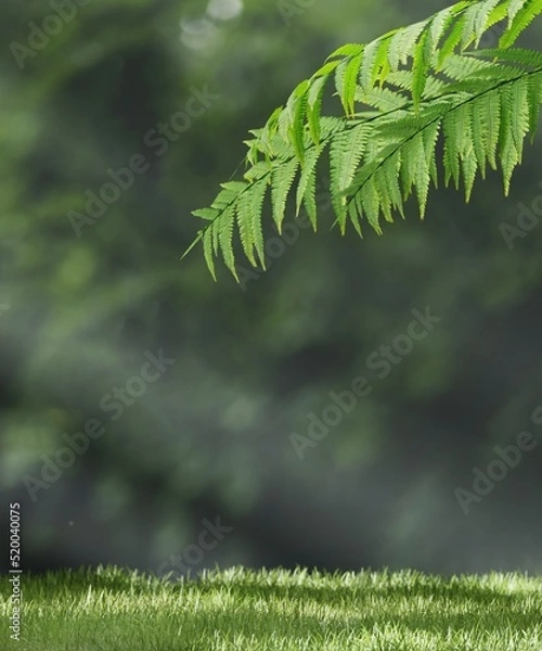 Fototapeta Cosmetic background for product presentation.minimal podium for fashion magazine,grass natural background,beauty and cosmetics product. 3d render illustration