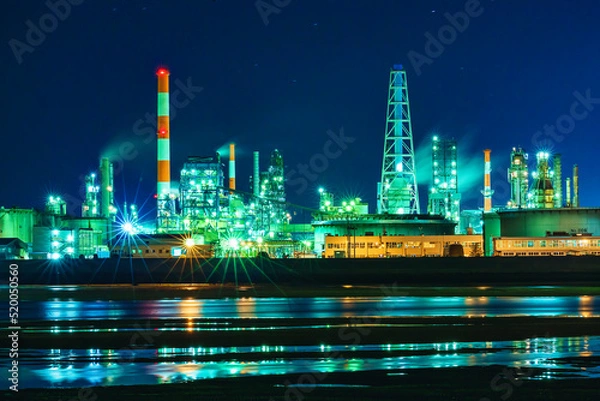 Obraz 工場夜景(広島県大竹市)