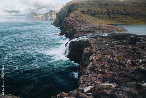 Fototapeta The Bosdalafossur waterfall in Vagar, Faroe Islands