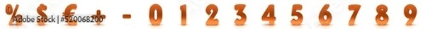 Fototapeta Numbers orange 3d numerals with percent Dollar and Euro signs