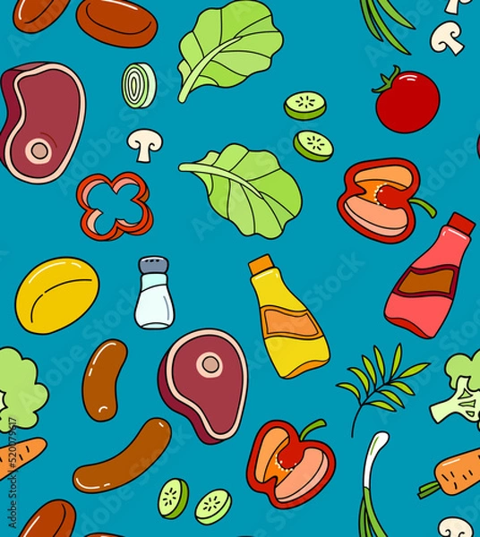 Obraz Bbq Seamless Pattern,  Vector illustration, Farmers market