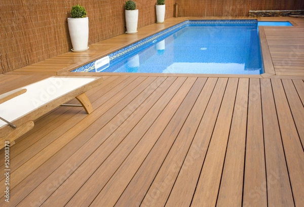 Fototapeta BLUE SWIMMING POOL WITH WOOD FLOORING-PISCINA MADERA COLOR