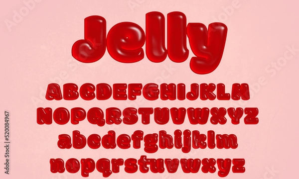 Obraz Red jelly alphabet letter set with glossy surface, textured 3D display font, bold typeface, tasty candy fruit gum abc, creative uppercase and lowercase typography for poster, banner, promotion 