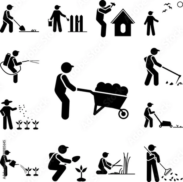 Obraz Man, working, garden icon in a collection with other items