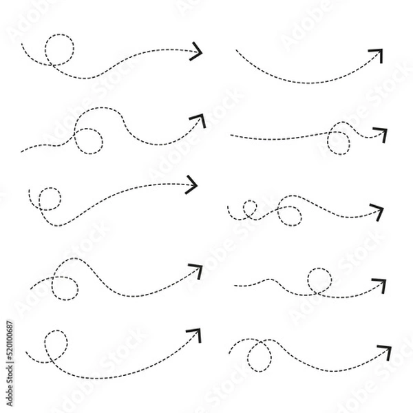Fototapeta Set of dashed line arrows