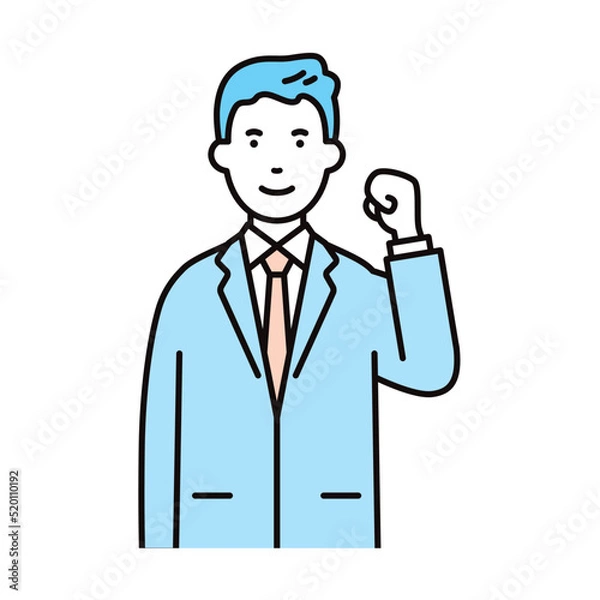 Fototapeta ビジネス_人物_男性_スーツ_上半身_拳を上げる_左手