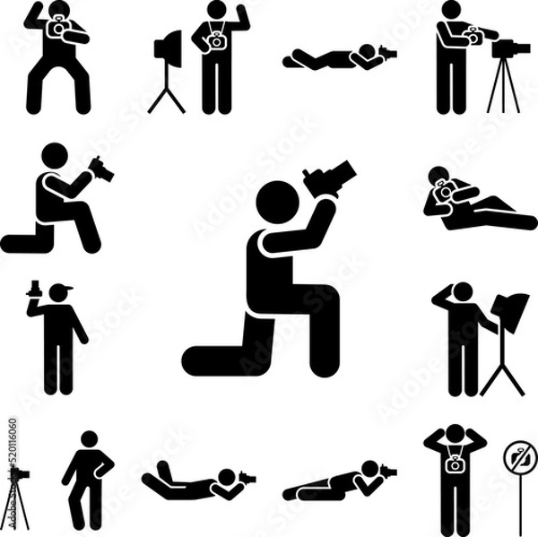 Obraz Cameraman, shooter, focus, photo pictogram icon in a collection with other items
