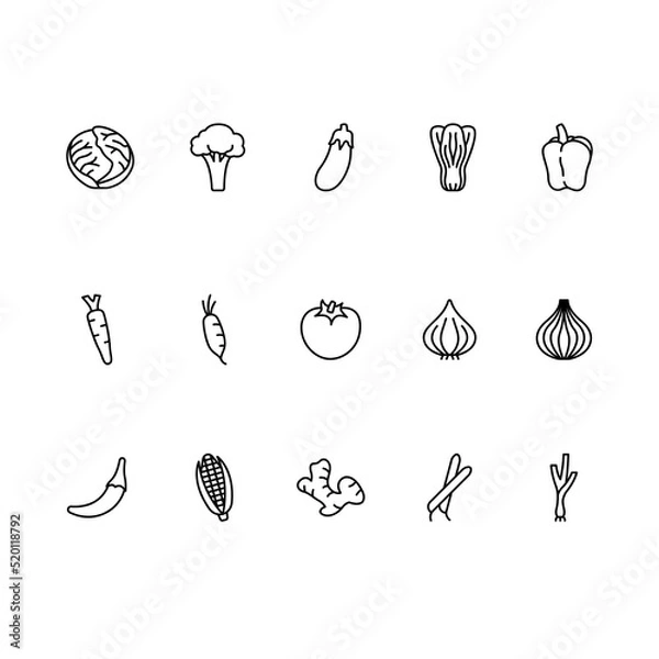 Obraz Vegetables line icon set. Editable vector stroke.