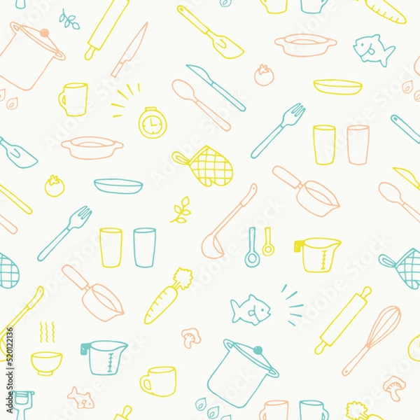 Obraz 手描きのキッチンツールのパターン