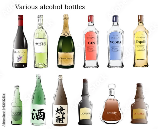 Obraz いろいろなお酒のボトルセット