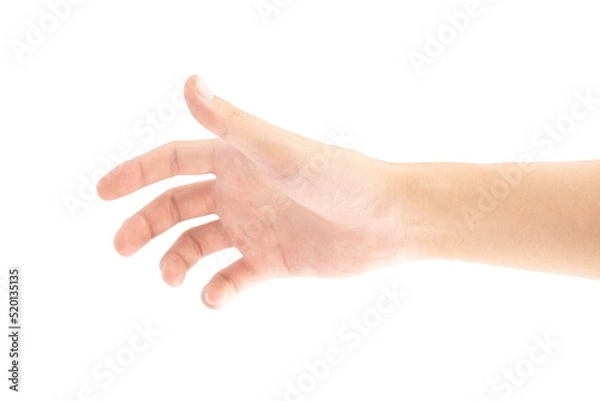 Fototapeta A hand that is holding or picking or gripping up something, Isolated on white background, Clipping path Included.