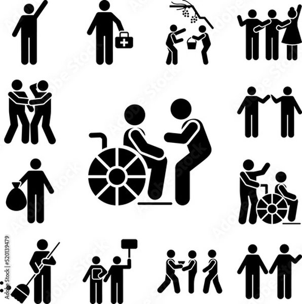Obraz Wheelchair help handicapped icon in a collection with other items