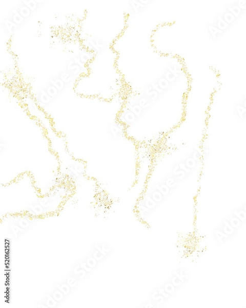 Obraz Isolated golden splatter, glitter wavy, stripes. Png illustration, transparent background. Gold spatter, spots, dots, lines. For overlay, montage, texture, greeting, invitation card, scrapbooking.