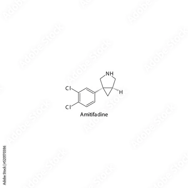 Fototapeta Amitifadine molecule flat skeletal structure, SNDRI - Serotonin norepinephrine dopamine reuptake inhibitor. Vector illustration on white background.