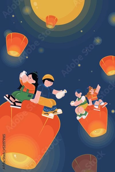 Obraz Mid-autumn festival and friends put lanterns