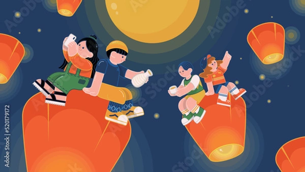 Obraz Mid-autumn festival and friends put lanterns