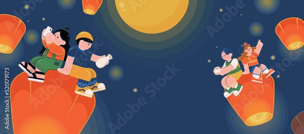 Obraz Mid-autumn festival and friends put lanterns