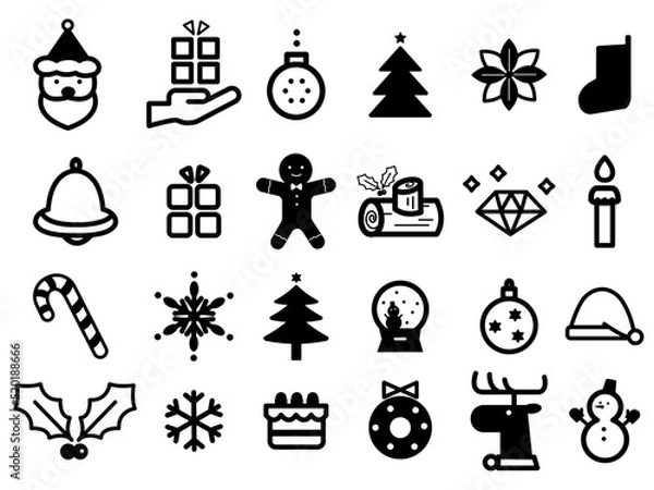 Obraz クリスマスのアイコンイラスト素材セット